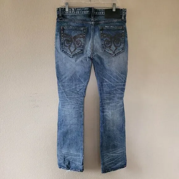 Affliction Jeans Mens Size 31x32 Ace Distressed Blue Dark Washed Y2K Denim - Picture 10 of 10